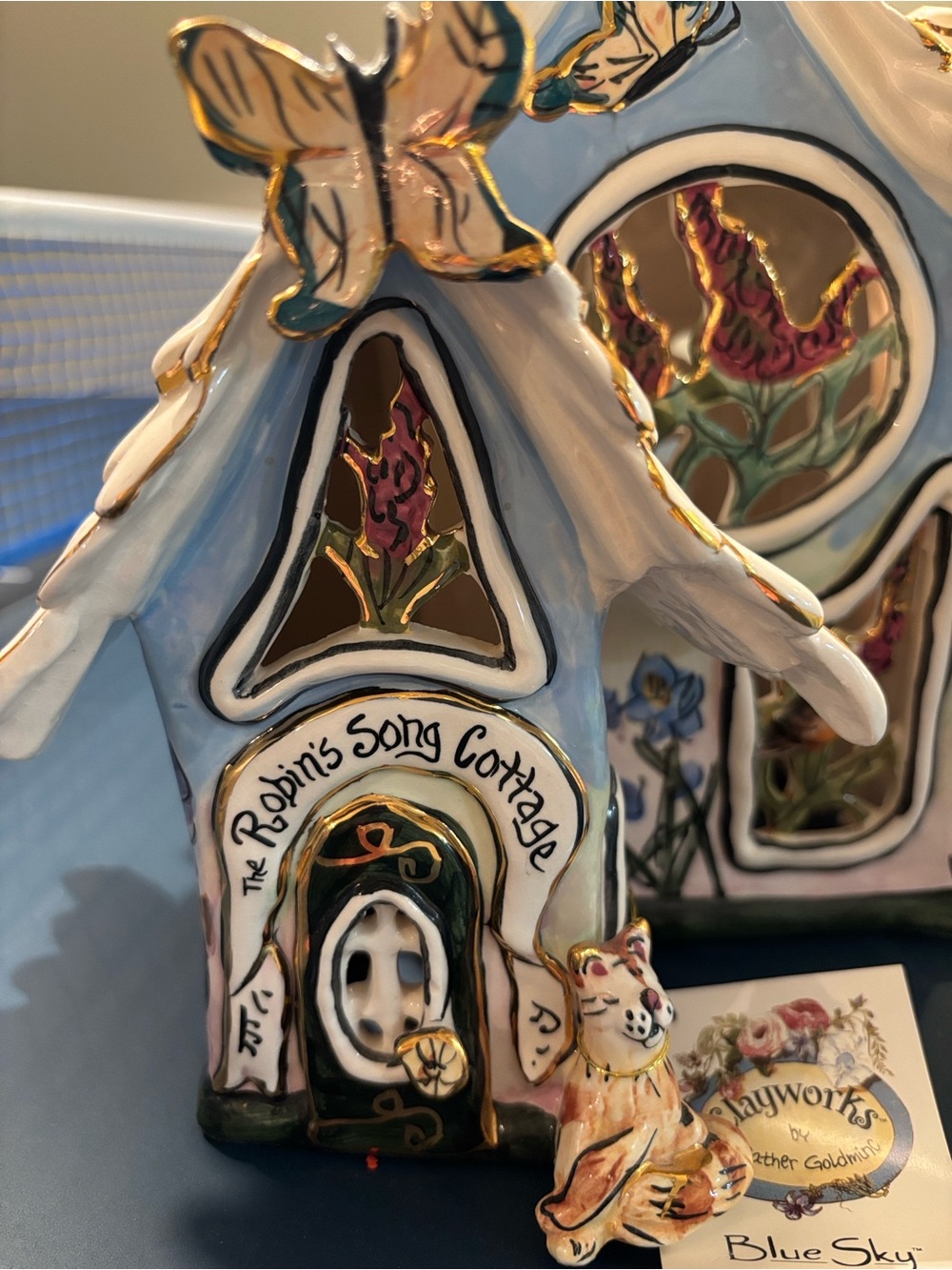 Blue Sky Robin's Song Cottage Ceramic Figurine, no cracks, in original box
